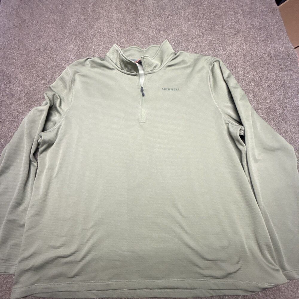 Merrell Men XXL Olive Green Waffle Texture Mock Neck Quarter Zip Lightweight Top